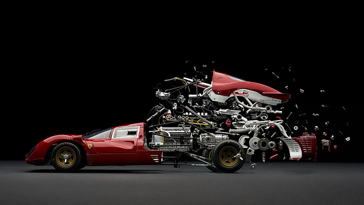 abstract, car, Composite, Exploded view Diagram, Ferrari, Mechanics, HD wallpaper