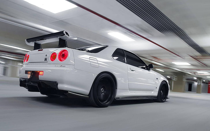 white coupe, Nissan Skyline GT-R R34 V-Spec II, JDM, car, mode of transportation, HD wallpaper