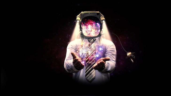 Astronaut Abstract Helmet Tie Black HD, person edited photo, digital/artwork