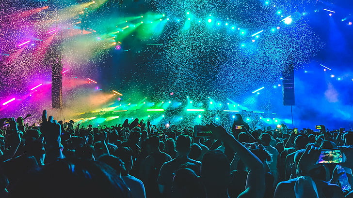 life, concert, music, party, lights, people, colors, neon lights, HD wallpaper