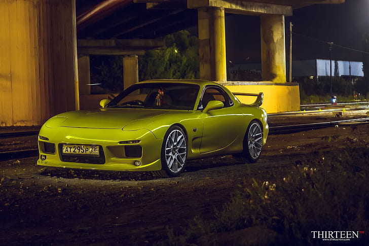Hd Wallpaper Mazda Rx7 Yellow Yellow Sports Coupe Front Car Auto Cars Wallpaper Flare