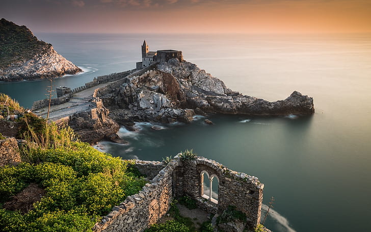 Portovenere, Liguria, Italy, Church of San Pietro, rocks, sea, coast, HD wallpaper