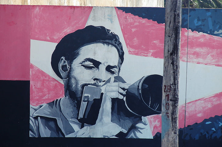 man holding DSLR camera painting, graffiti, photographer, che Guevara