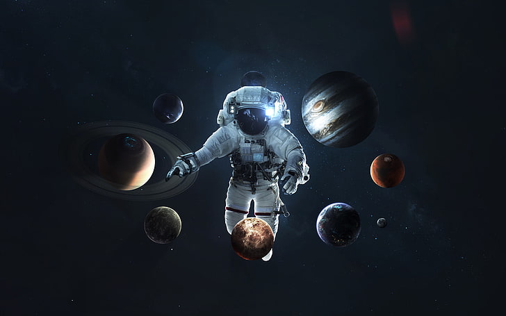 white astronaut suit, 500px, space, space art, Solar System, digital art, HD wallpaper