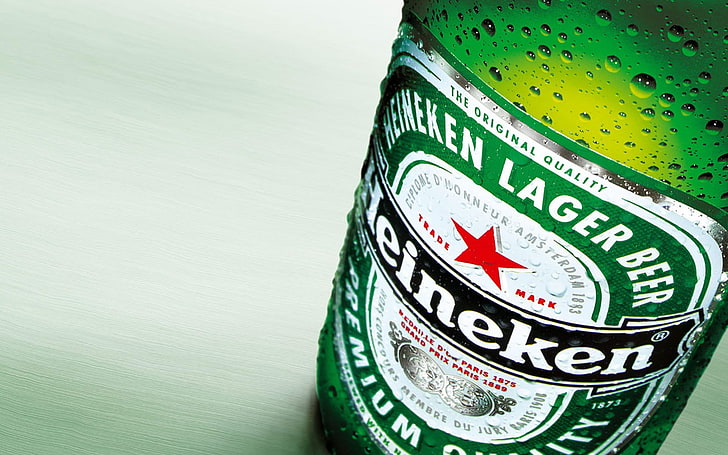 beer, heineken, close-up, green color, indoors, no people, still life