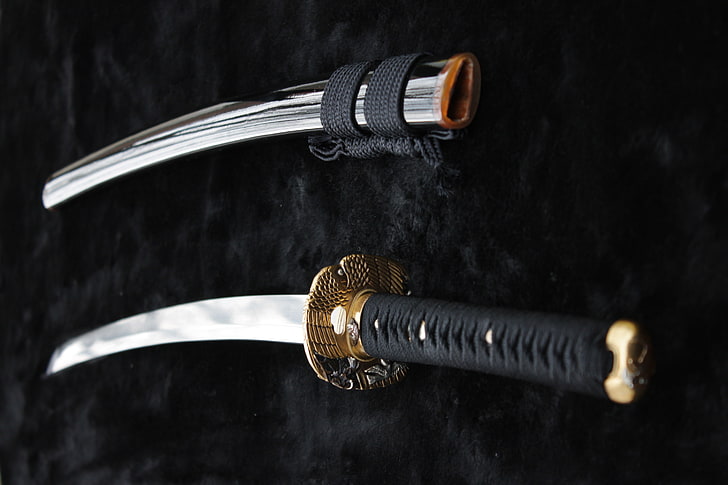 katana, sword, Japan, close-up, metal, protection, safety, indoors, HD wallpaper