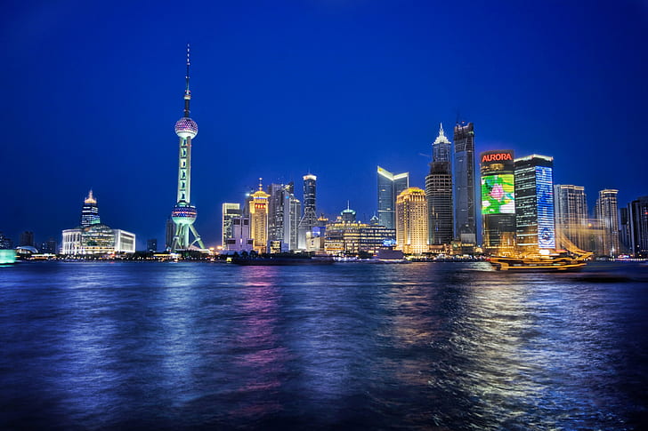 high rise buildings near body of water, shanghai, shanghai, sky, HD wallpaper