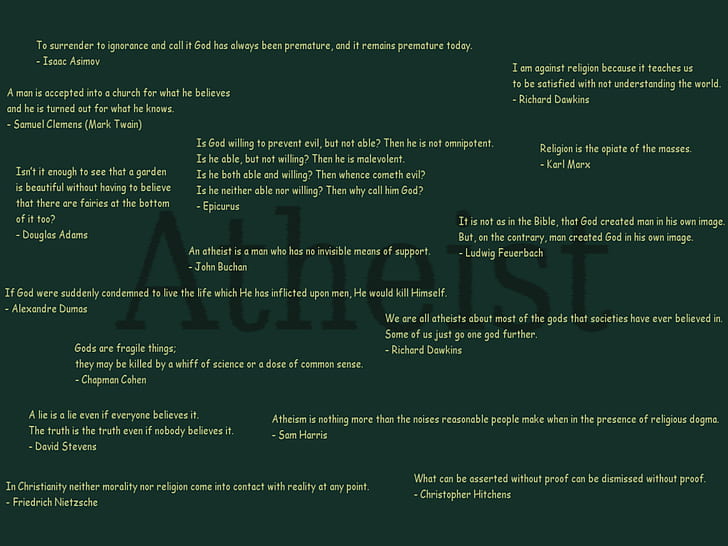 text, atheism, Isaac Asimov, quote, Karl Marx, green background