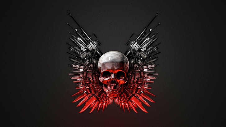 weapon, weapons, skulls, EXPENDABLES, dark, HD wallpaper