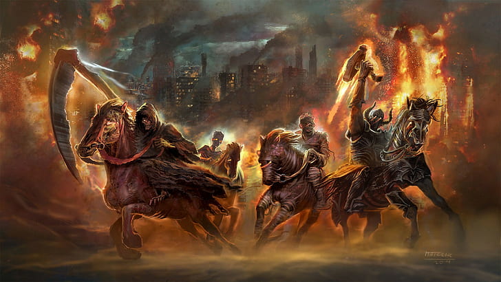 apocalyptic, horse, fire, destruction, Four Horsemen of the Apocalypse, HD wallpaper
