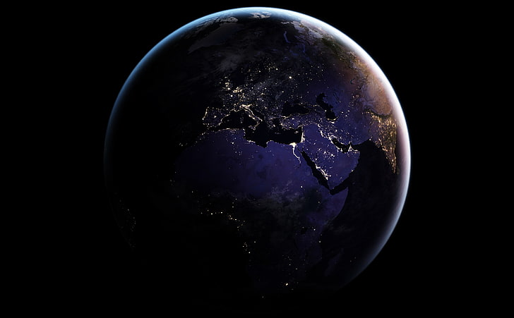 Europe, Africa, Earth at Night from Space, planet earth digital wallaper, HD wallpaper