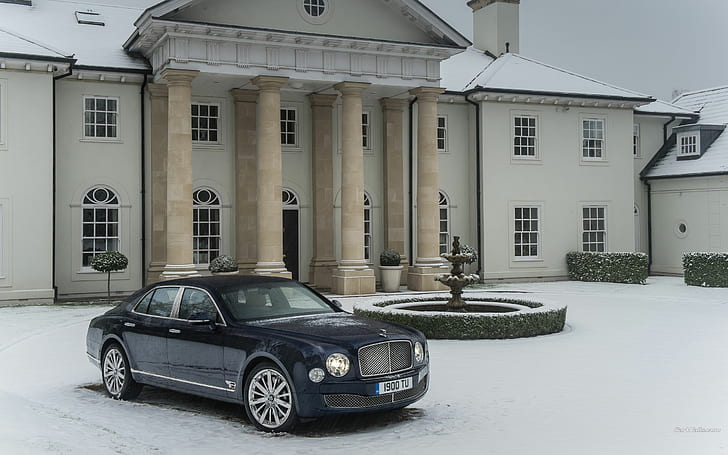 Bentley Mulsanne Snow Mansion Winter House HD, black bentley flying spur, HD wallpaper