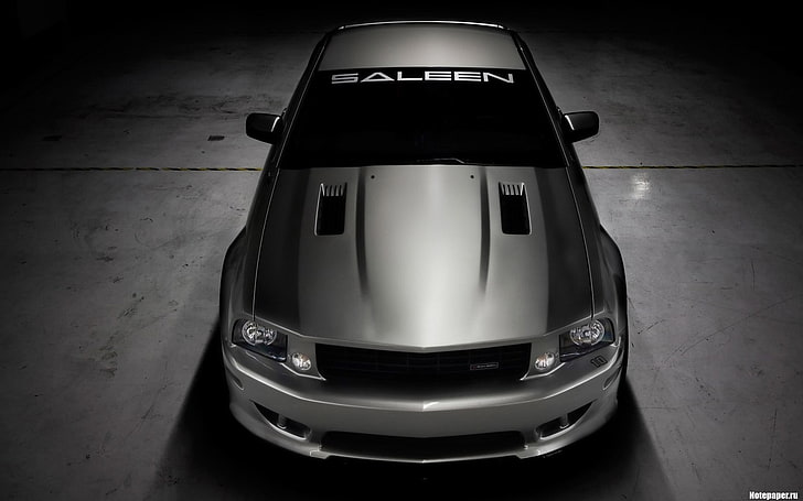 5th gen. gray Ford Mustang coupe, car, vehicle, indoors, high angle view