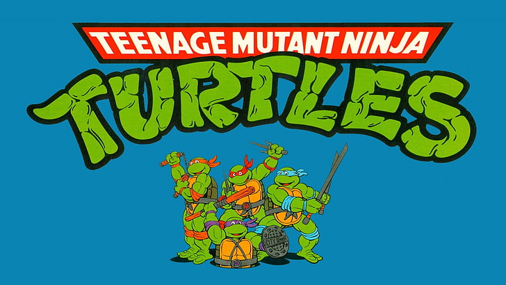 Teenage Mutant Ninja Turtles illustration, blue background, cartoon, HD wallpaper