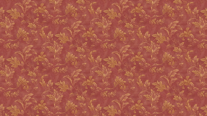 pink and yellow floral pattern, leaves, branches, red, background