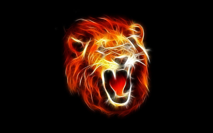 red lion head poster, roar, abstract, Fractalius, black background, HD wallpaper