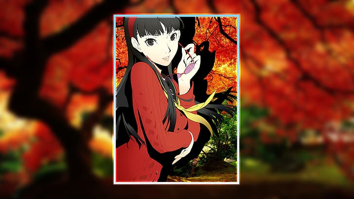 picture-in-picture, forest, fall, Yukiko Amagi, Persona 4, Persona 4 Golden