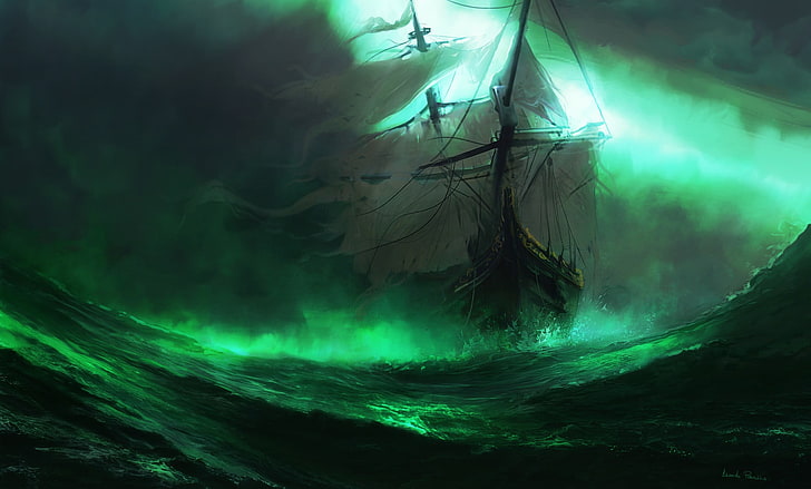 ship on sea digital wallpaper, sailing ship, fantasy art, artwork