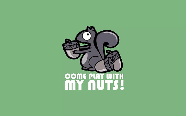 gray squirrel illustration with text overlay, minimalism, nuts, HD wallpaper