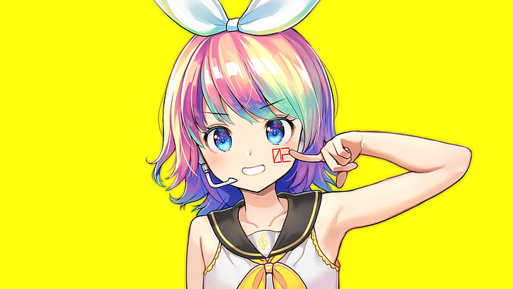 anime, manga, anime girls, simple background, yellow, Kagamine Rin