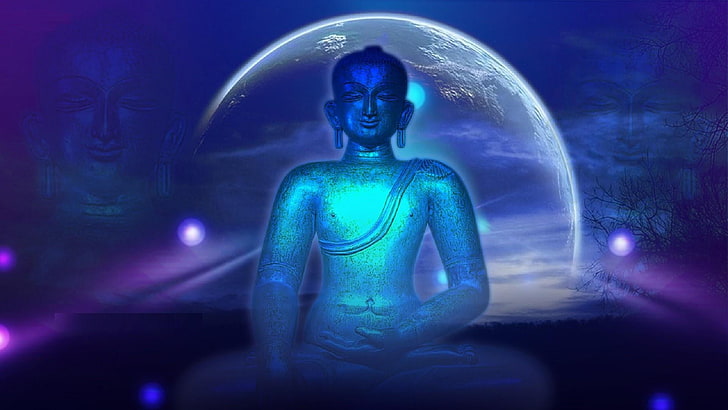 boeddha, bleu, whit, life, futuristic, night, illuminated, technology, HD wallpaper