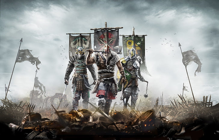 three warriors approaching digital wallpaper, Assassin's Creed illustration