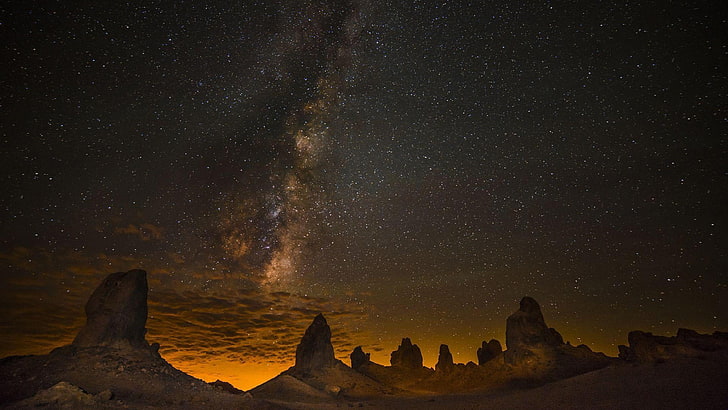 desert, stars, milky way, rock, night sky, starry, star - space, HD wallpaper