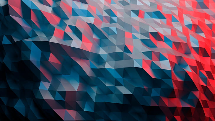 red, black, and blue abstract painting, low poly, backgrounds