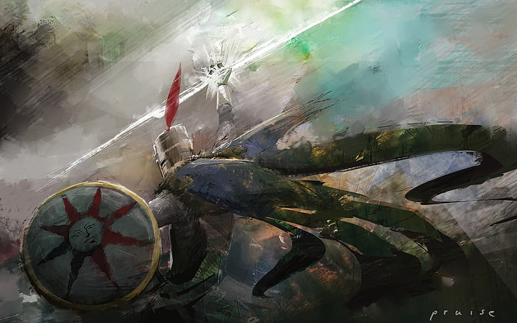 warrior holding sphere painting, Dark Souls, Solaire, video games, HD wallpaper