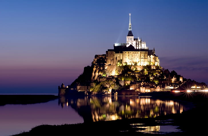Mont Saint-Michel, France, sky, church, castle, house, rock, HD wallpaper