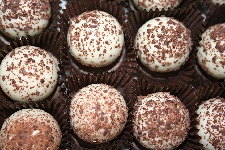 set of chocolate balls, truffles, food, sweets, food and drink