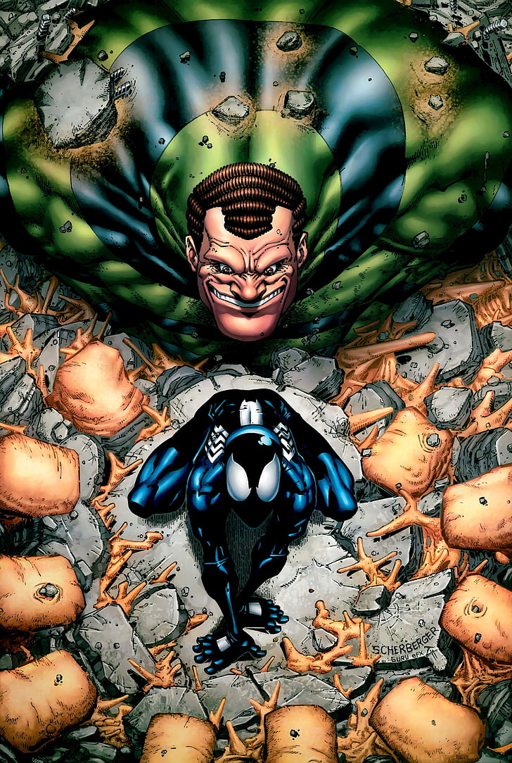 Venom illustration, Marvel Comics, Spider-Man, high angle view