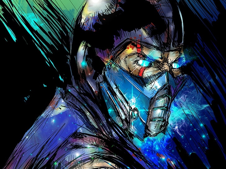 Subzero from Mortal Kombat, art, Sub-Zero, futuristic, abstract