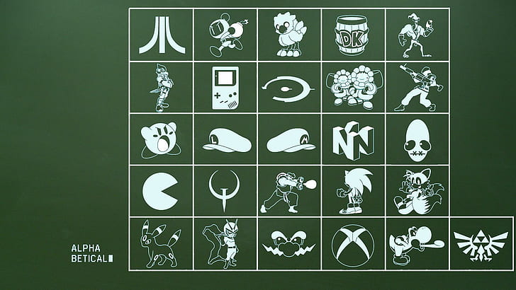 Games alphabetical chart, alphabetical logo guessing game, 1920x1080