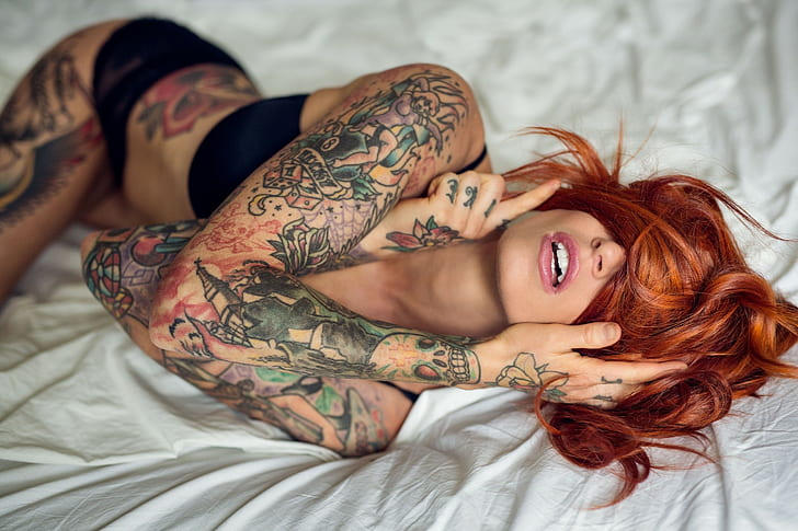 Redhead, tattoo, girl, HD wallpaper