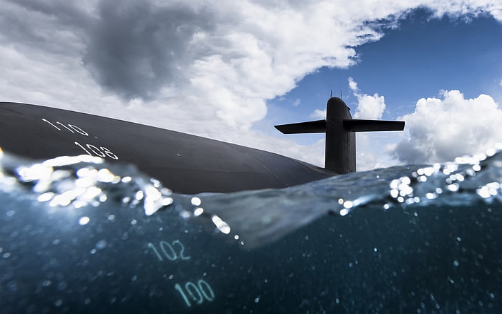 sea, military, submarine, SNLE Triomphant class, cloud - sky, HD wallpaper