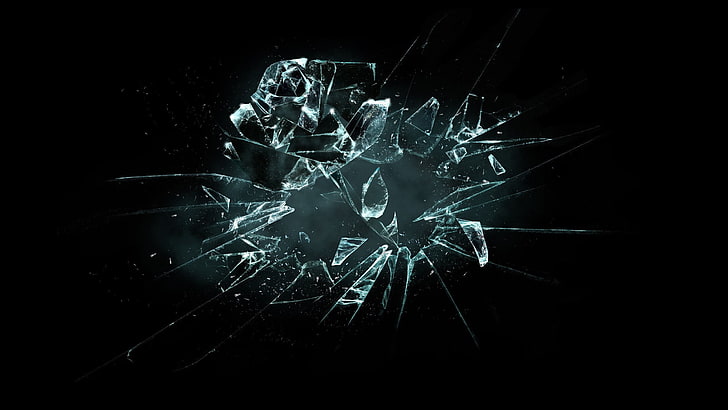 glass, shattered, broken, destruction, black background, breaking