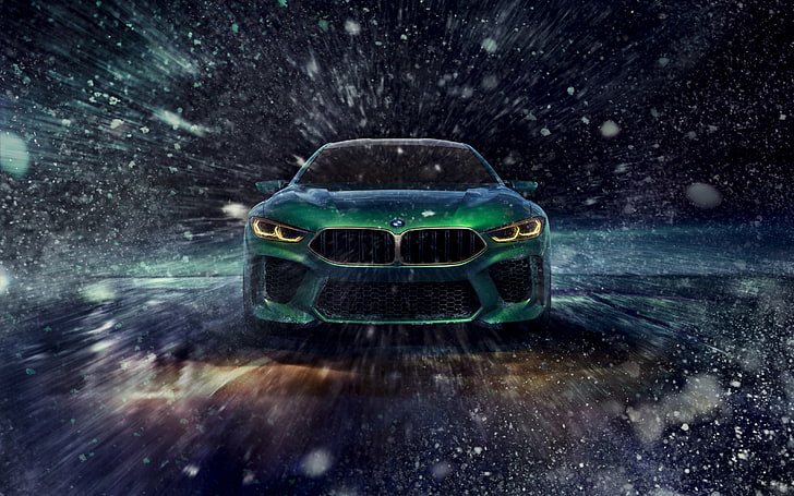 bmw m8 gran coupe, concept design, green, cars, Vehicle, nature