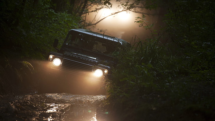 car, vehicle, Land Rover, mode of transportation, night, illuminated
