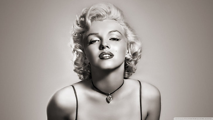 women, Marilyn Monroe, actress, necklace, monochrome, face
