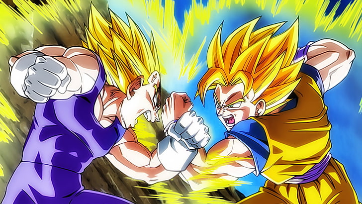 Fondo de pantalla HD Ilustración de Son Goku, Dragon Ball, Vegeta, Super Saiyan, multicolor