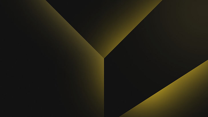 Geometric, Gradient, Black, Yellow, Shapes, Dark background, HD wallpaper