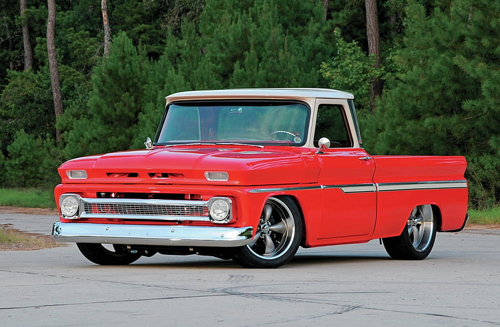 Hd Wallpaper Classic Red And White Single Cab Pickup Truck 1965 Chevy C10 Wallpaper Flare