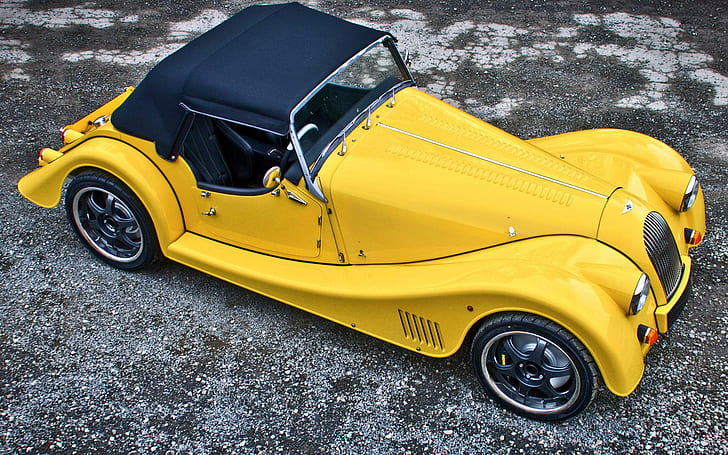 1968 Morgan Plus 8, yellow and black vintage coupe, cars, 1920x1200