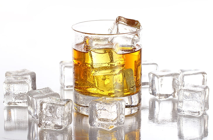 glass, whiskey, ice cubes, glass - material, food and drink