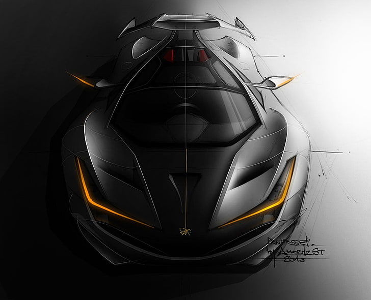 black sports car sketch, concept cars, drawing, mode of transportation, HD wallpaper