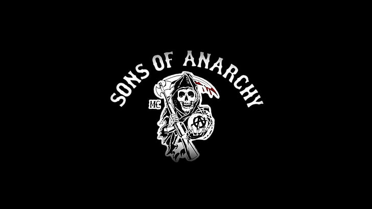 Sons of Anarchy logo, black, black background, text, representation, HD wallpaper