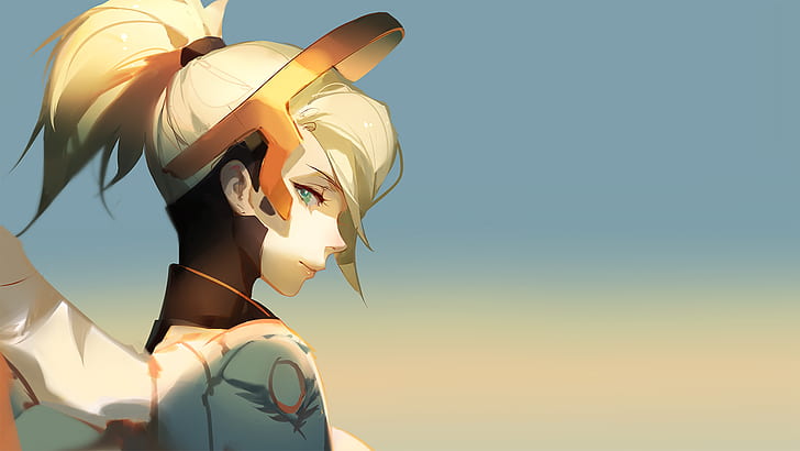 yellow haired girl anime character, Mercy (Overwatch), one person