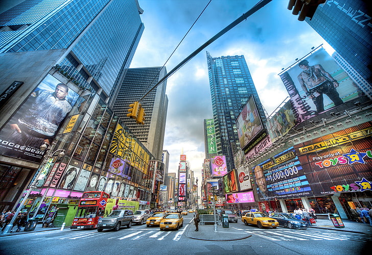 Time Square, New York, machine, people, crossroads, skyscrapers, HD wallpaper