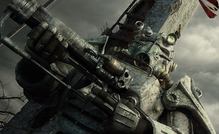 Fallout 3, robot holding rifle wallpaper, Games, power armor, HD wallpaper